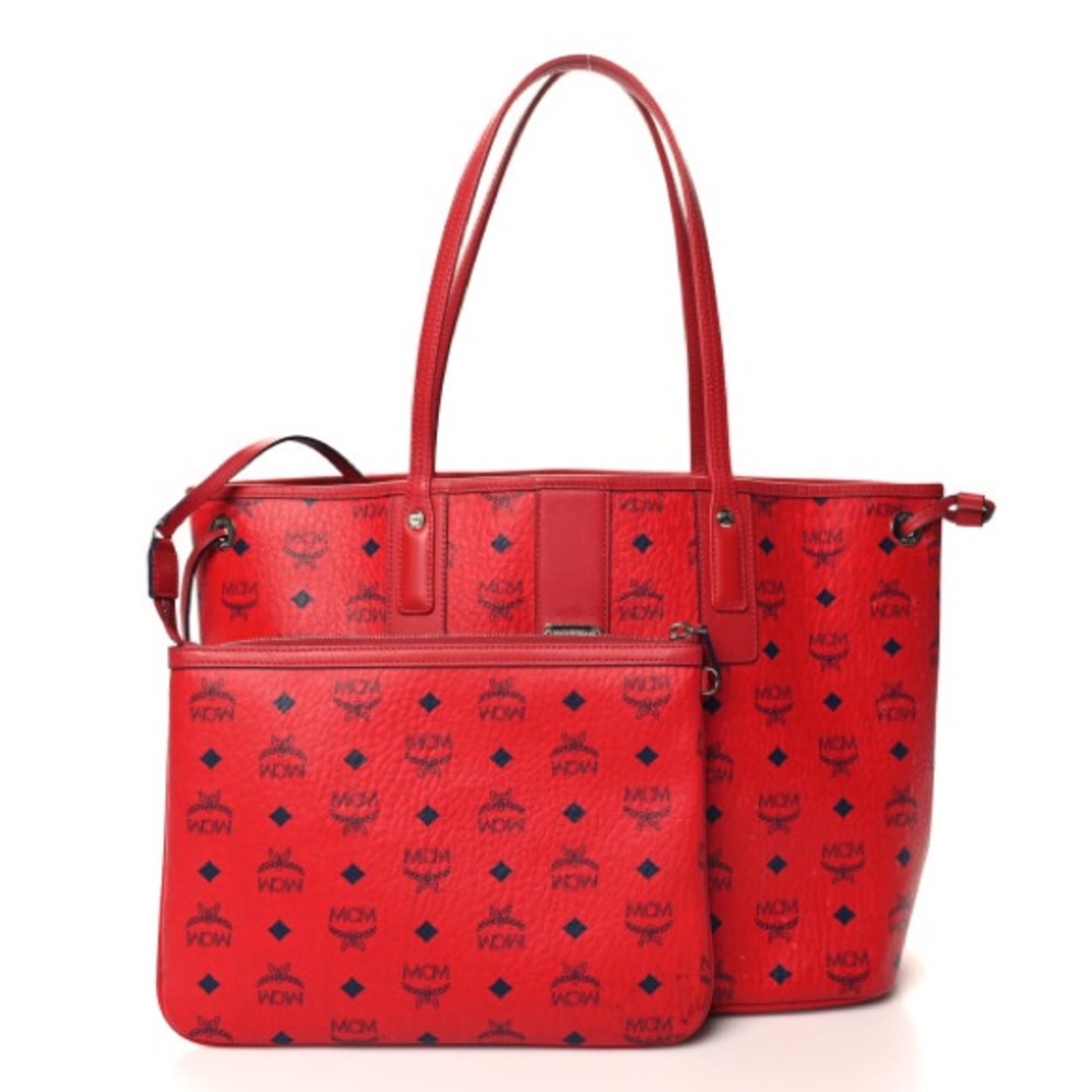 MCM Red Logo Tote Bag with Structured Design